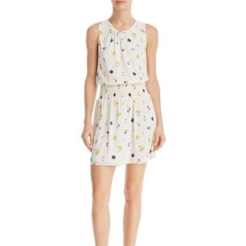 Aqua Floral Smocked-Waist Dress